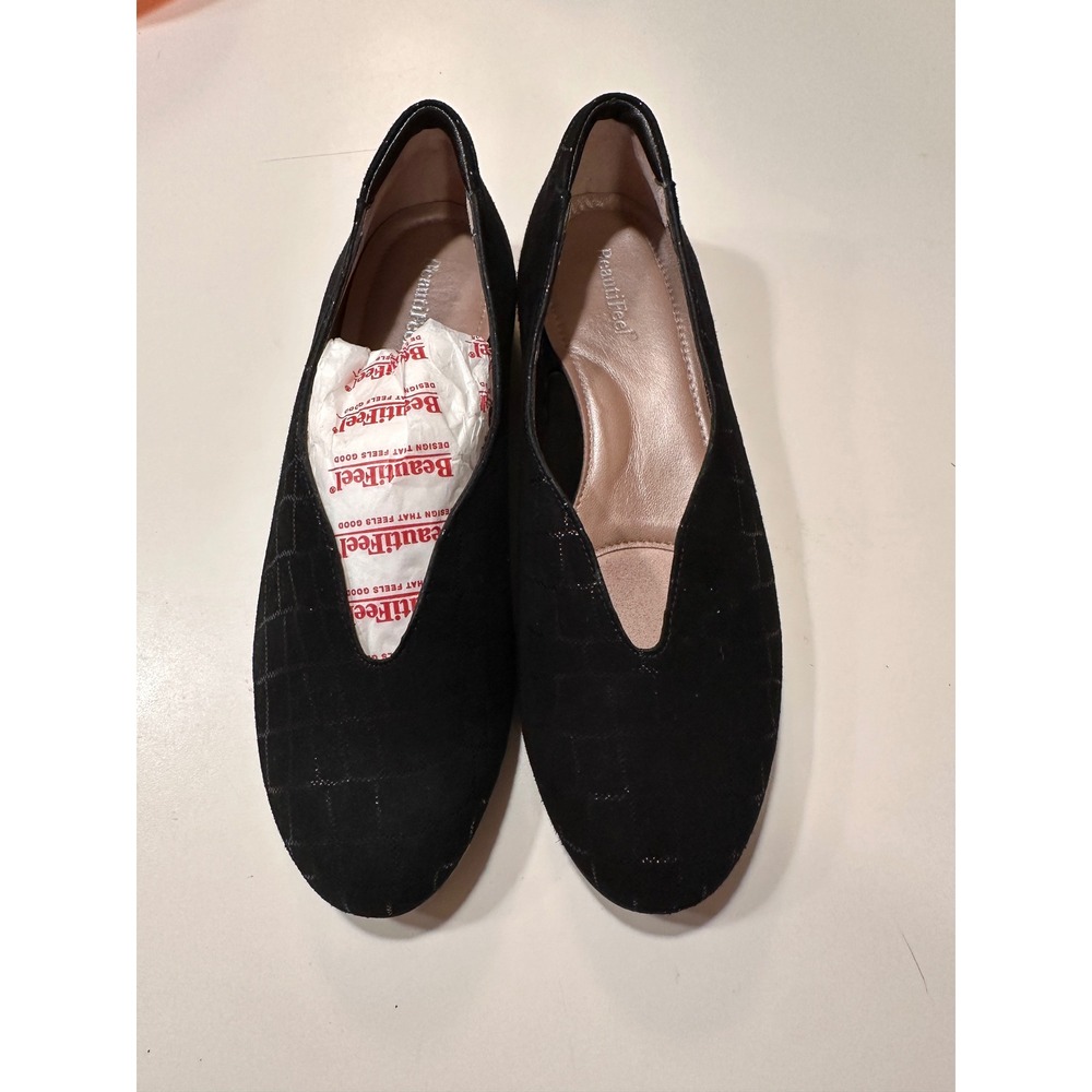 BeautiFeel Black Suede Crocco Jolie Ballet Flats Women‎ Size 6.5 or 36.5 Leather